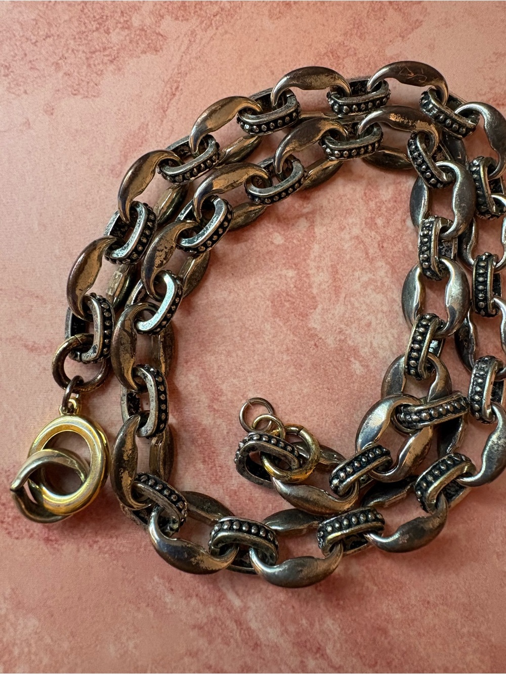 Vintage Chunky Two-Tone Link Necklace in Aged Silver and Gold